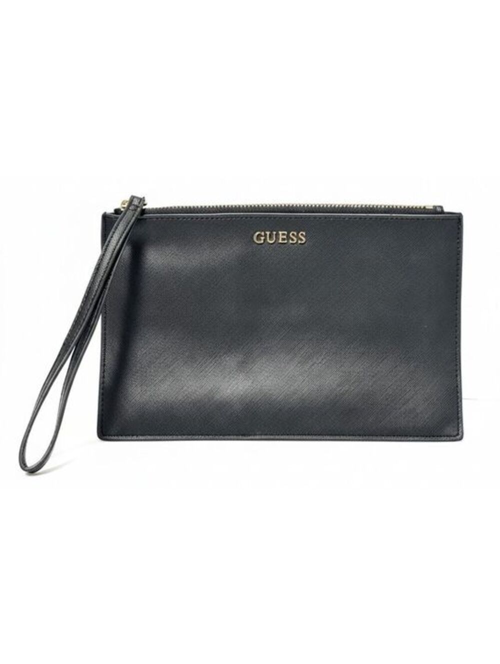 GUESS Black Wristlet Clutch Purse with Gold Logo and Zipper - GUC